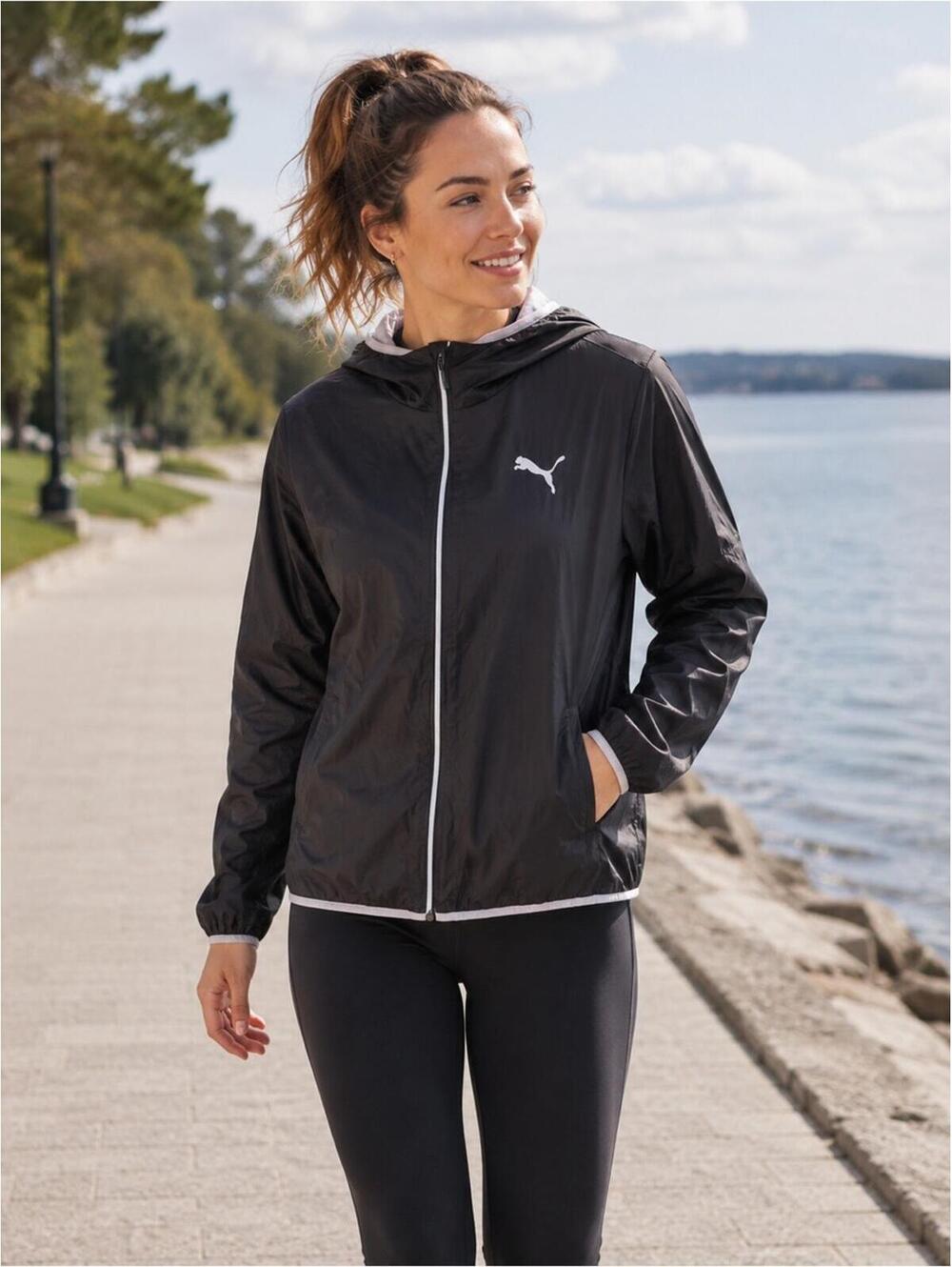 Puma Black Lightweight Hooded Windbreaker Jacket Women’s M GUC
